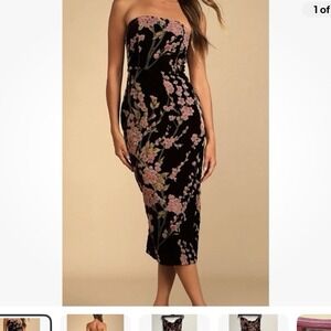 NEW Lulus Buy You Flowers Plum Floral Print Velvet Strapless Midi Dress Sz Large